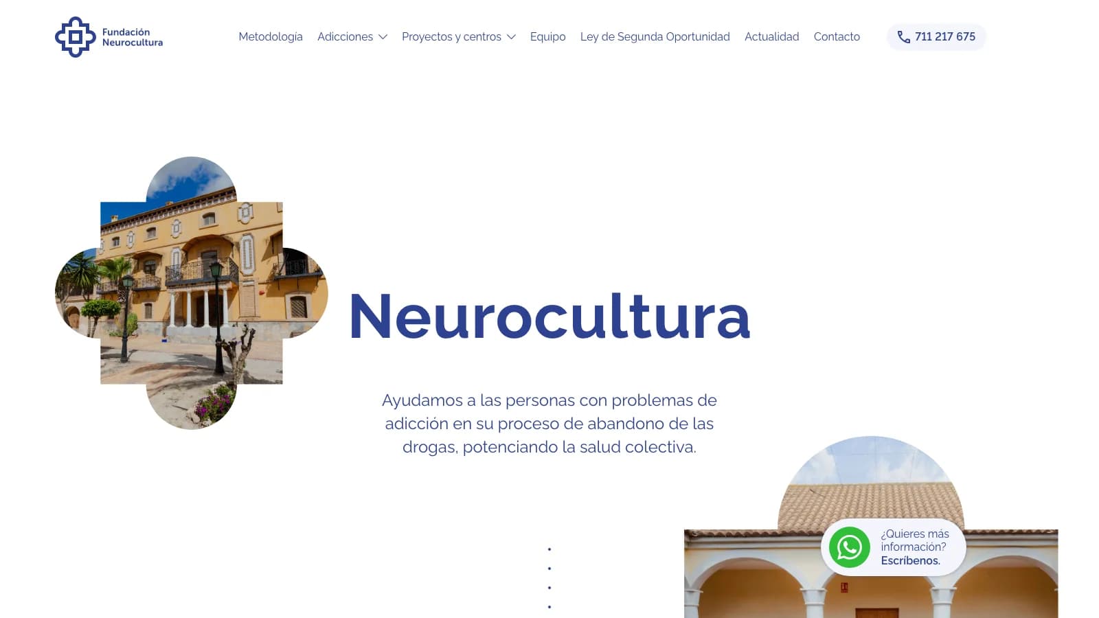Fundación Neurocultura homepage, an organisation providing care for people with addictions