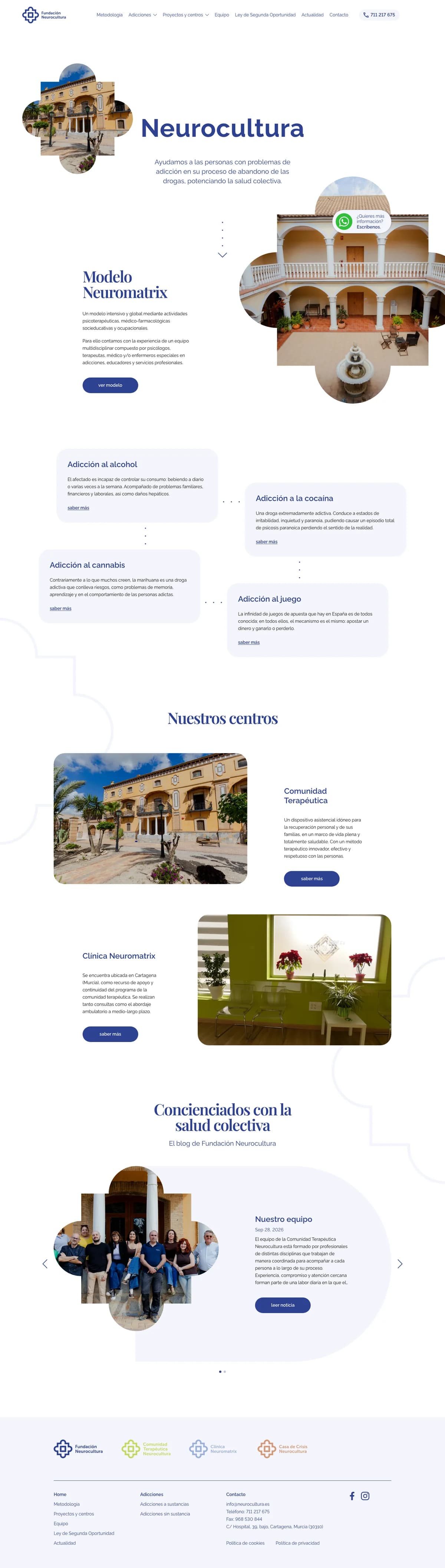 Full Fundación Neurocultura website: introduction, Neuromatrix model, addictions, centres and news